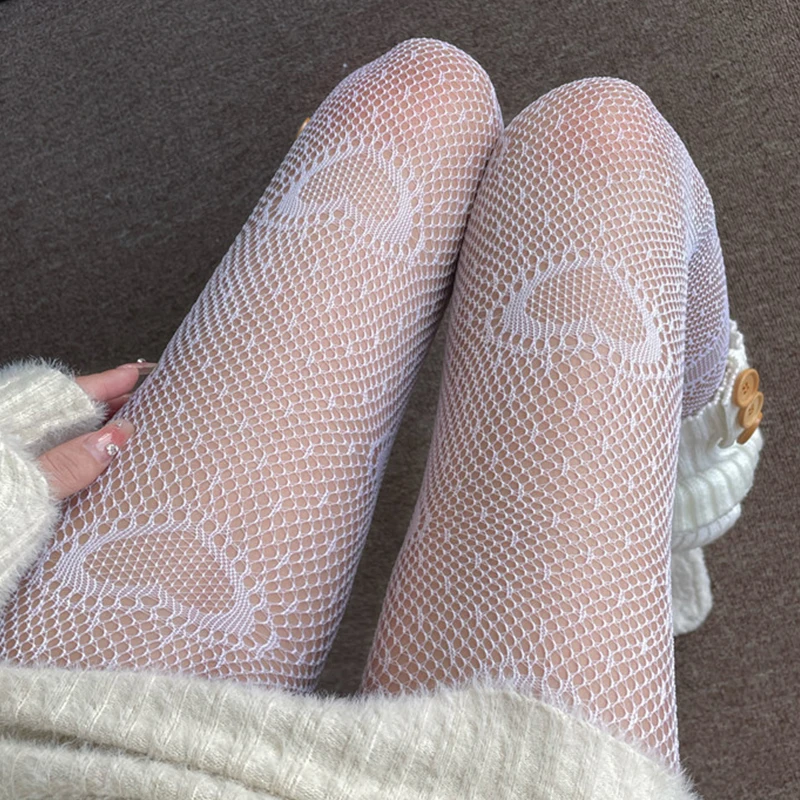 Ultrathin Hollowed Out Love Heart Fishnet Stockings Tights for Women Girls Fashion Japanese Style Lolita Sexy Elastic Pantyhoses