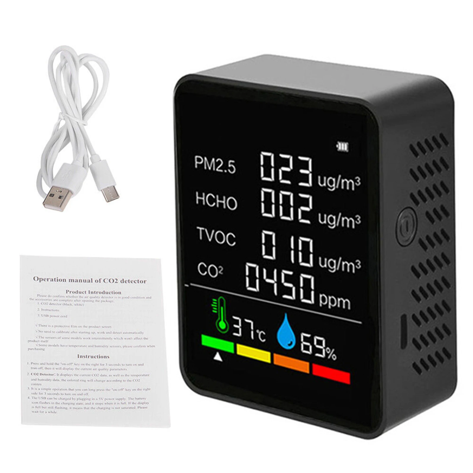 

6 In 1 C02 Meter PM2.5 HCHO TVOC CO2 Multifunctional Air Quality Meter EU Plug Air Testing For Home Electric Equipment Supplies
