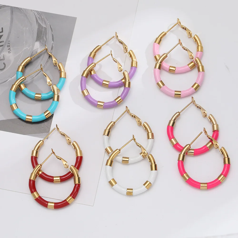 

2023 Fashion Stainless Steel Gold Color Hoop Earrings For Women Y2K Aesthetic Piercing Ear Jewelry Boho Accessories