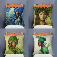 nordic Beautiful African Goddess Woman Art Home Decoration Sofa Throw Pillow Case Fantasy Linen Cushion Cover 방석 sierkussens