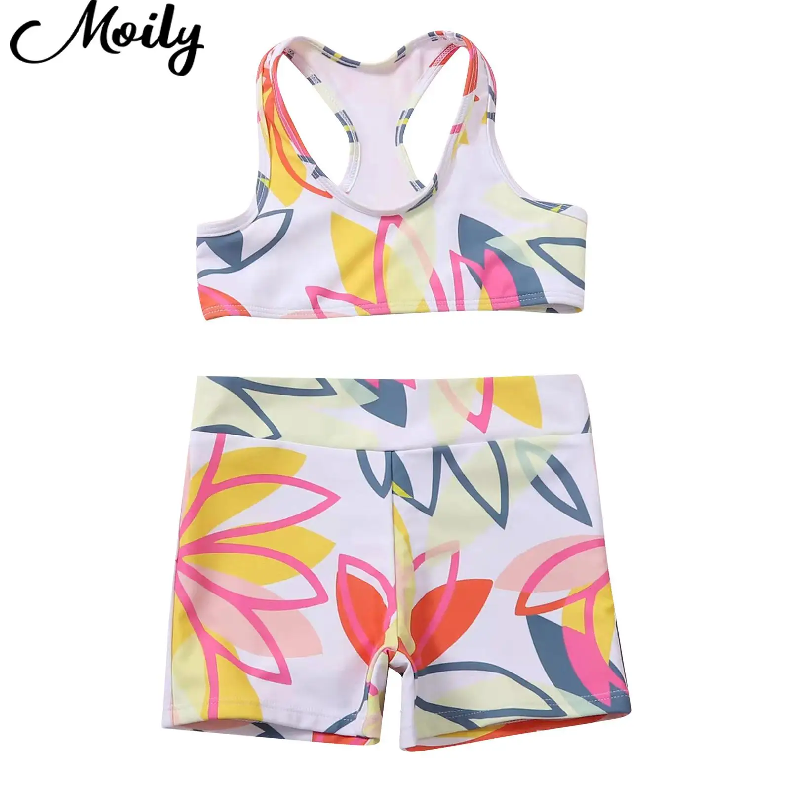 

2022 New Kids Girls Swimwear Two-Piece Swimsuit Beachwear Sleeveless Floral Print 2Pcs Bathing Suit Swim Tops+Shorts Bikini Sets