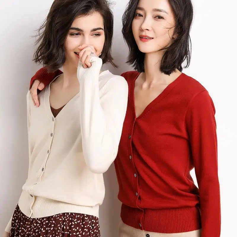 

Solid V-Neck Women Cardigan Knitted Sweater Single Breasted Loose Sexy Cardigan Top 2022 Autumn New Fashion Short Crop Top