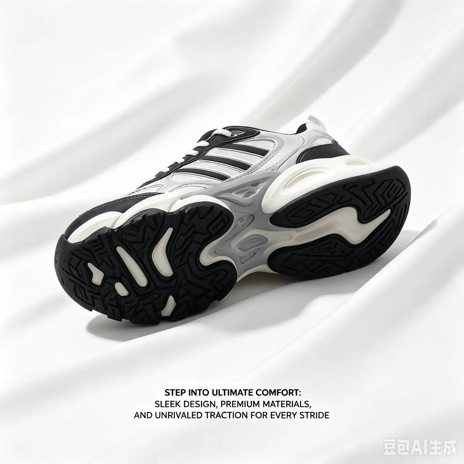 Фото Кроссовки для бега adidas Black White Three Stripes с дышащей сеткой, легкой амортизацией и тремя полосками GW8336 №4