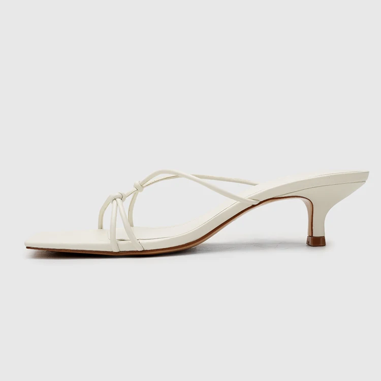 

Square Toe Thin Heels Cross-Tied Shoes Woman 2022 Female Slippers Med New PU Scandals Rome Rubber Slides Basic Shoes Cross-Tied