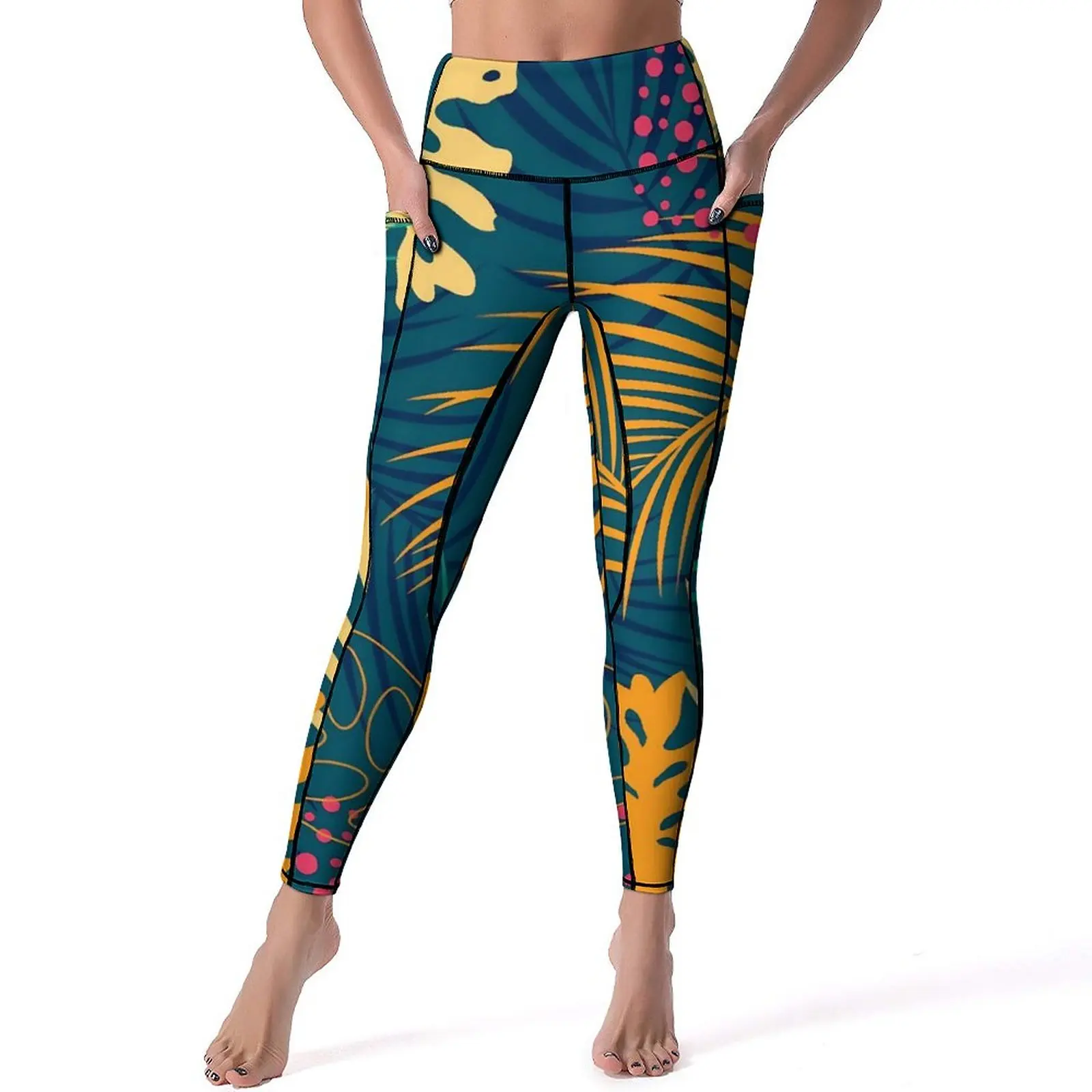 

Colorful Plants Yoga Pants Sexy Leaves Print Printed Leggings High Waist Fitness Leggins Women Retro Stretchy Sports Tights