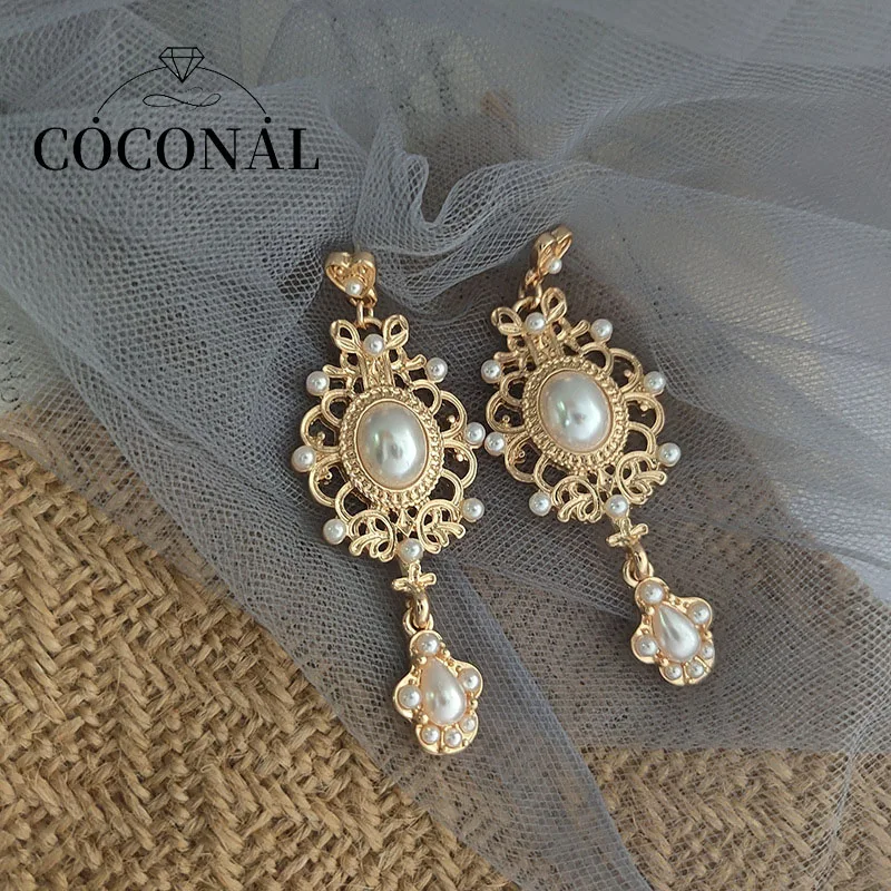 

Coconal Women Retro Palace Pearl Hanging Earrings Vintage Wedding Baroque Bohemia Fine Drop Earrings Female Elegant Jewelry Gift