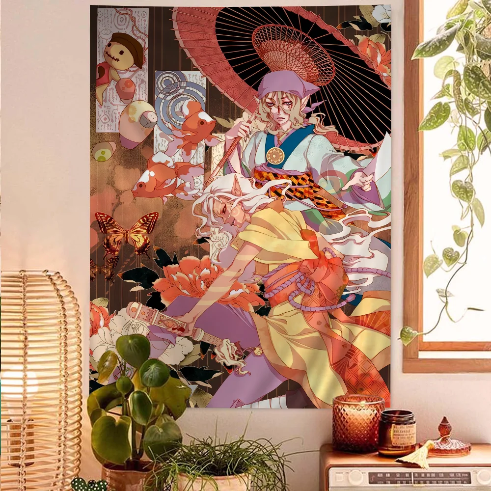 Цветной гобелен Kusuriuri Mononoke настенные ковры в стиле хиппи с цветами декор для