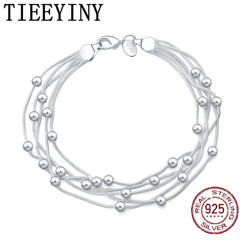 

TIEEYINY 925 Sterling Silver Bracelets Snake Chain Round Beads For Women Retro Wedding Party Wild Christmas Gift Fashion Jewelry