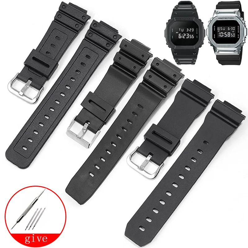 

YOPO Waterproof Rubber Watchstrap For Small Square DW 560069009052 GM-56002100 Special Interface Black Watchband 16mm