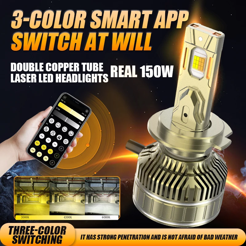 

Трехцветные светодиодные лампы для фар автомобиля 150 Вт, LED H4 H7 H8 H9 H11, противотуманные фары 9005 HB3 9006 HB4, автомобильные светодиодные фары 12В 24В