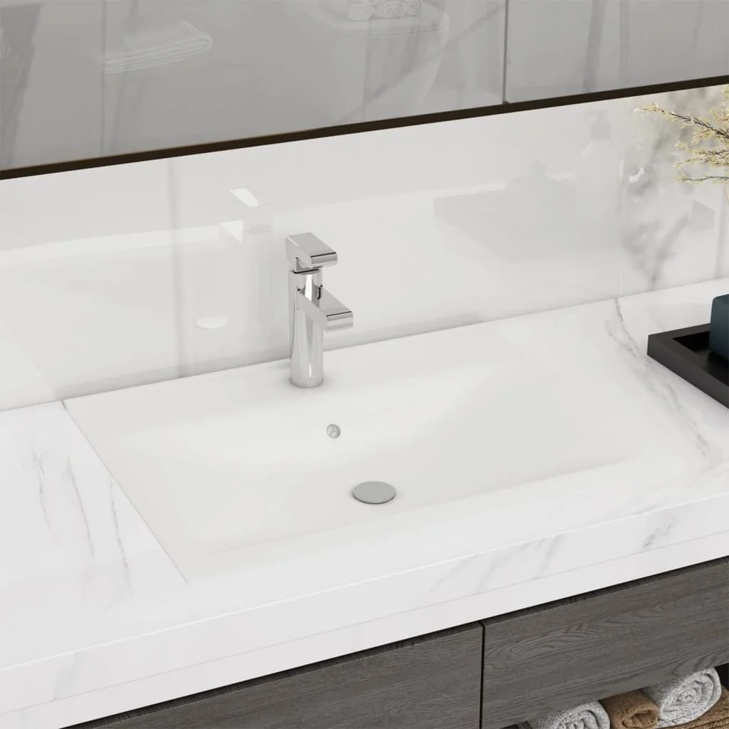 

Bathroom Wash Basin with Faucet Hole, Ceramic Bowl Sinks, Bathrooms Decoration Matt White 60x46 cm