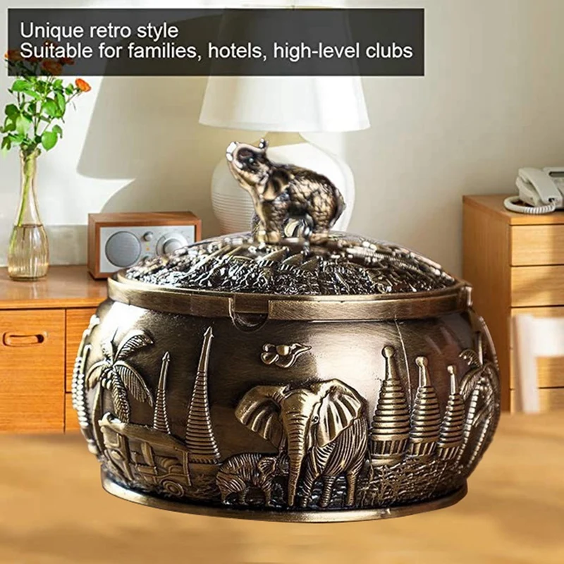 

Пепельница с защитой от ветра с крышкой старинная пепельница для сигарет, уникальная металлическая пепельница для курения, необычный подар...