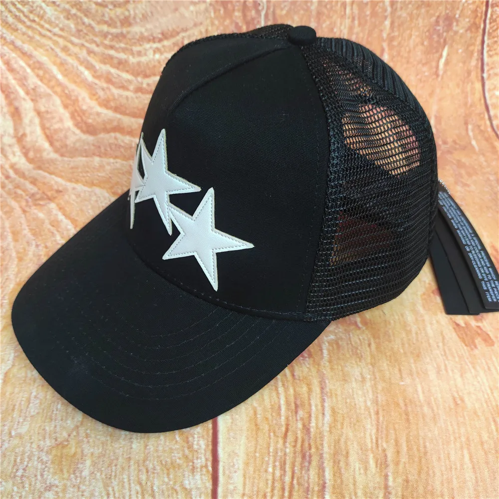 

High Quality White Leather Star Baseball Hat Tide Brand Duck Tongue Hat Hip Hop Trendsetter Men Trucker Hat Black 2022 Summer