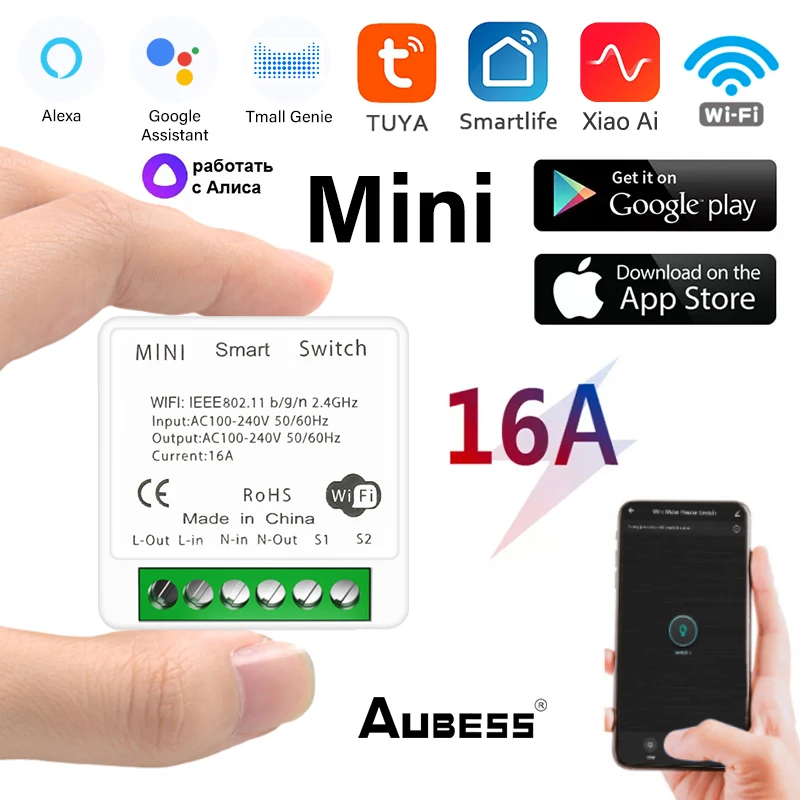 

Умный мини-выключатель Aubess Tuya Zigbee/Wi-Fi, 16 А