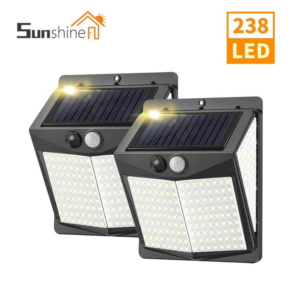 2PCS Solar Light Human Body Sensor238 LED Solar Wall Lamp IP65 Outdoor Light Automatic adjust Brightness Garden Light Chirismas