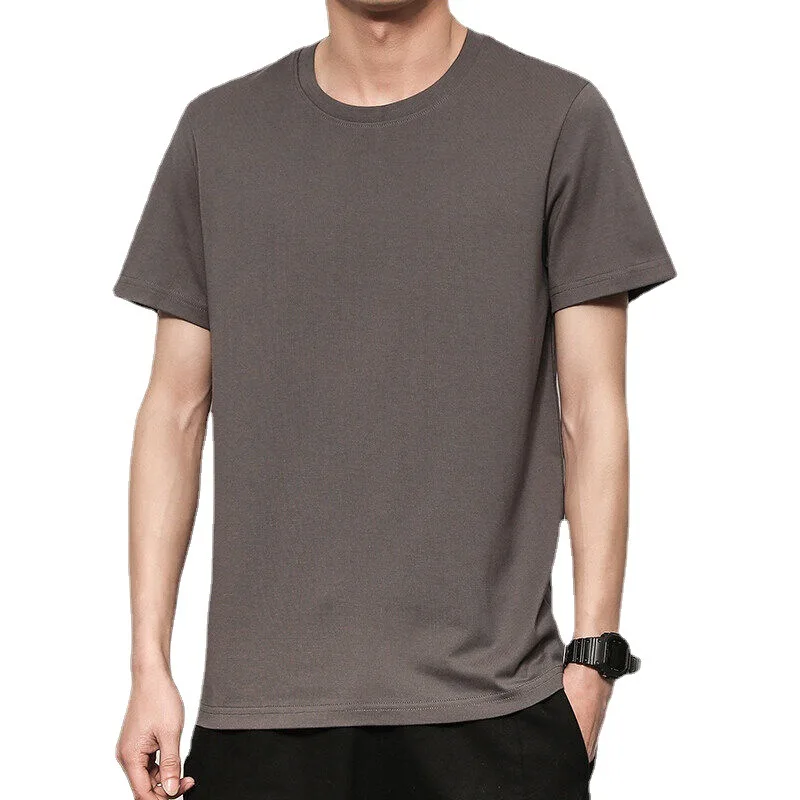

2023 Summer New Short Sleeve T-Shirt Round Neck Solid Color Loose Large Size Oversized T-Shirt Beige Men's Shirt Free Shipping