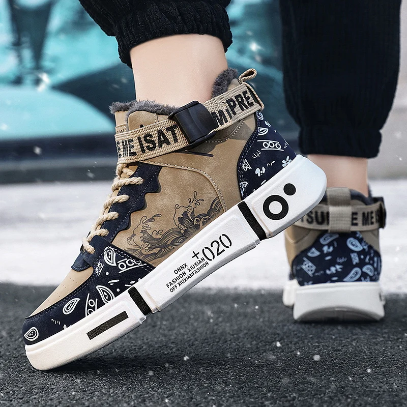 

Winter Mens Shoes PU Cotton Shoes Students High Top Men's Board Shoes Cotton Shoes