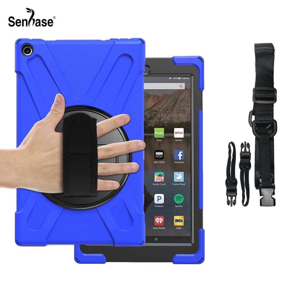 

Shockproof Kids Safe PC + Silicon Stand Shoulder Strap Tablet Cover For Amazon Fire HD 10 HD10 7th 9th Gen 2017 2019 Case
