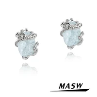 masw original design blue heart earrings 2022 new trend hot sale cool style copper metal geometric earrings for women jewelry