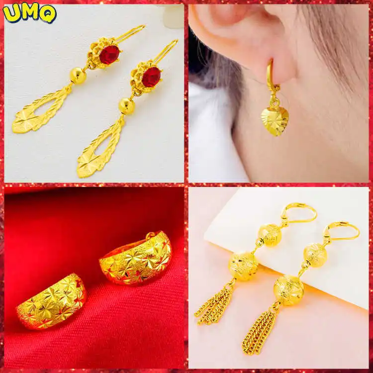 

Вьетнамские золотые серьги, женские серьги из искусственного золота, длинные серьги из искусственного драгоценного камня, Женская стойкая ...