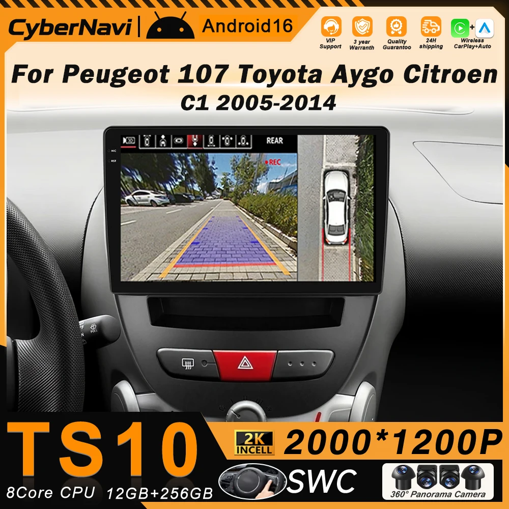 Фото Мультимедийный проигрыватель для автомобилей Android 16 для Peugeot 107, Toyota Aygo, Citroen C1 2005-2014, головное устройство, стереосистема, GPS-навигация, Bluetooth, Wi-Fi, 2 Din №1