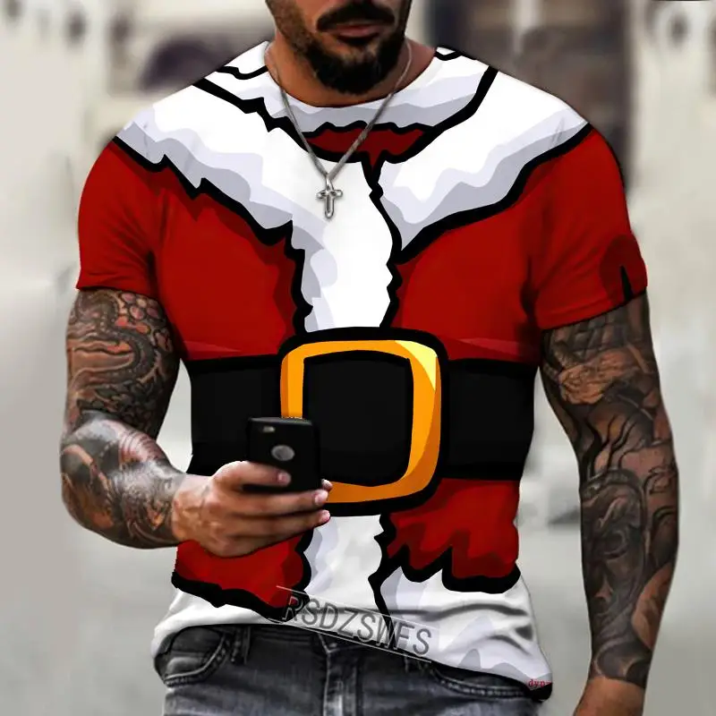 

Christmas Harajuku T Shirt For Men Santa Claus Pattern Oversized T-shirts New Year Party X'mas Clothing Casual Short Sleeve Tops