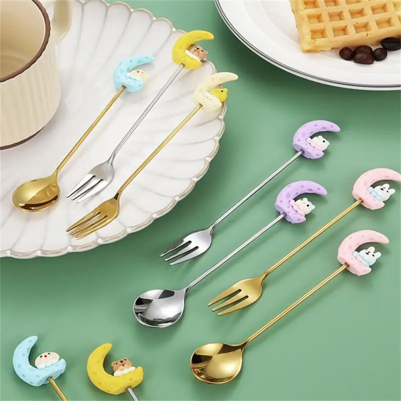 

Moon Rabbit Tableware Cartoon Cake Fruit Spoon And Fork Meng New Cute Cartoon Moon Rabbit Spoon Fork For Coffee Dessert Cake Tea