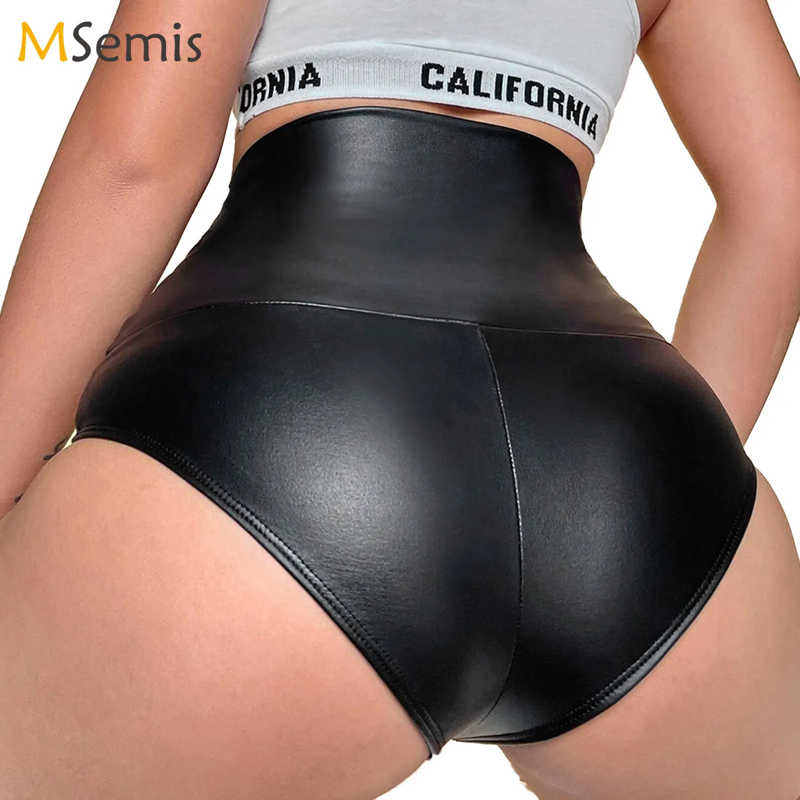 

Womens Pole Dancing Buttoms Metallic PU Leather Booty Shorts Disco Party Nightclub Rave Music Festival High Waisted Hot Pants