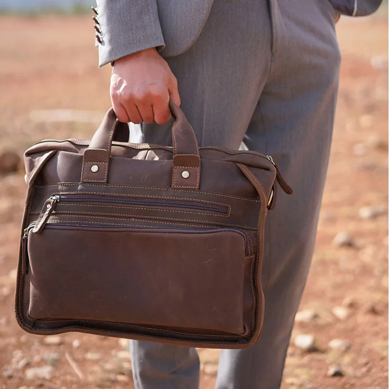 Портфель мужской кожаный для ноутбука 14 дюймов, подходит для бизнеса, Винтажная сумочка-Кроссбоди Luufan, сумка ручной работы