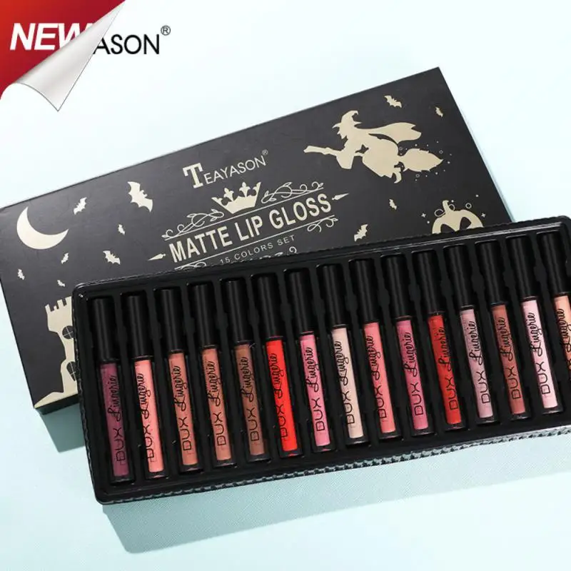 

12 Liquid Lipstick Set Gift Non-stick Cup Lipgloss Velvet Matte Lip Gloss Moisturizing Halloween Lip Glaze Cosmetics Waterproof