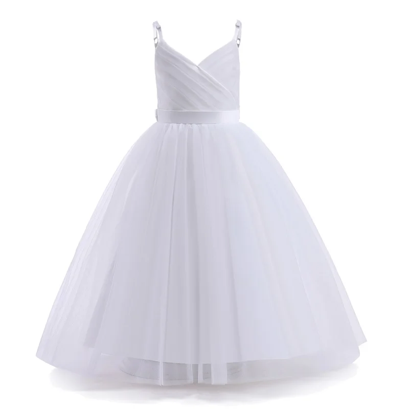 

Girls First Communion Dress Teen Long Dress Sling Tulle Wedding Bridesmaid Gown Carnival Elegant Evening Children Dresses