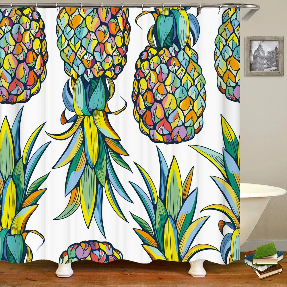 

3D Fruit Fresh Pineapple Printed Shower Curtain Bathroom Curtains With Hook Polyester Fabric Bathroom Waterproof Bath Screen