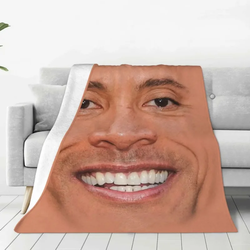 

The Rock Face Dwayne Blankets Laugh Teeth Picnic Flannel Bedding Throws Warm Soft Bedroom Customized Bedspread Gift Idea