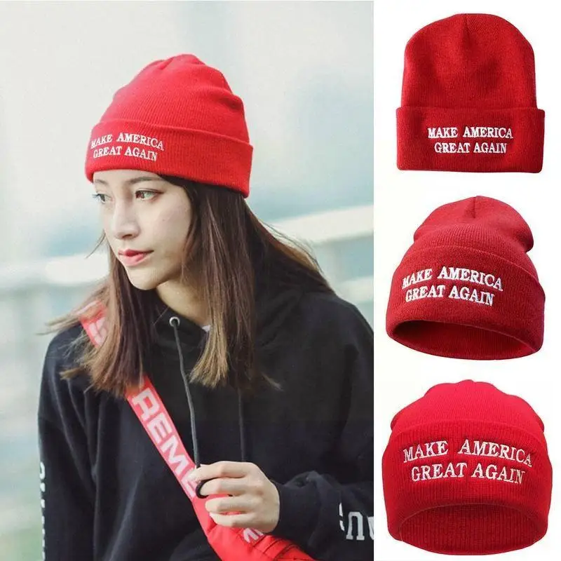 

1pc Donald Trump Hat MAGA Winter Knit Red Beanie Make America Great Again USA Patriots Hat Trump for President Unisex T5N8