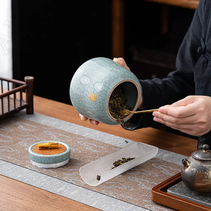 

Китайская керамическая чайная банка с льдом и трещинами, винтажный герметичный влагостойкий чайный контейнер, кофейный столик, настольный ...