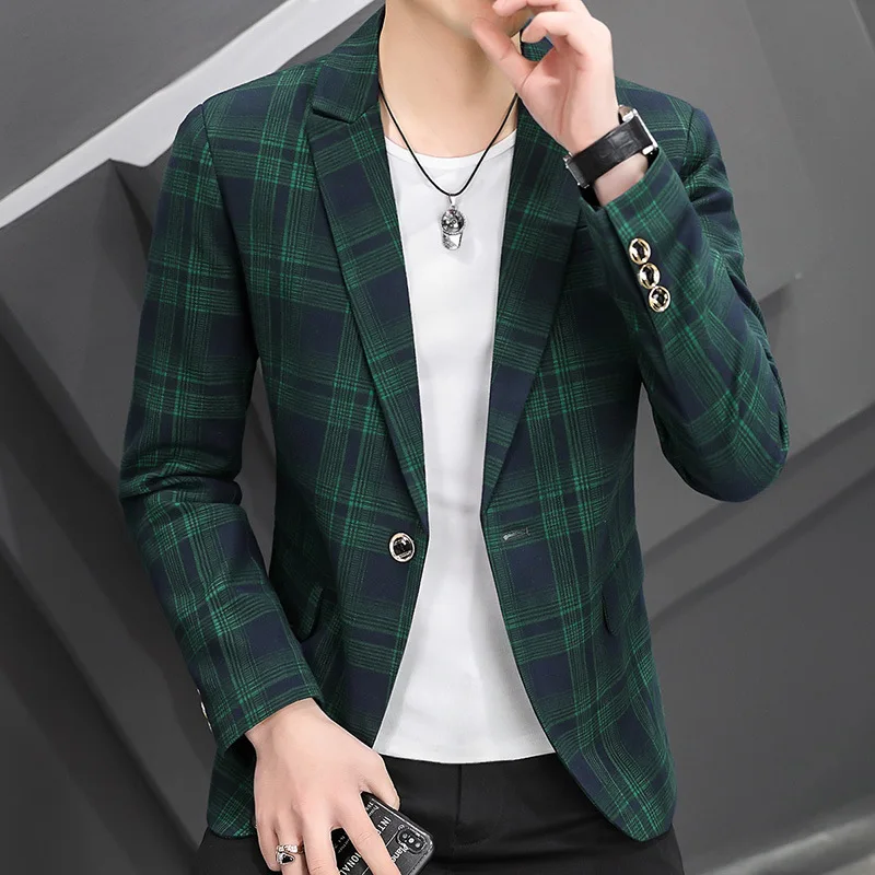

HOO 2022 Men's New Fashion All-Match Casual blazer Youth Plaid Leisure blazers
