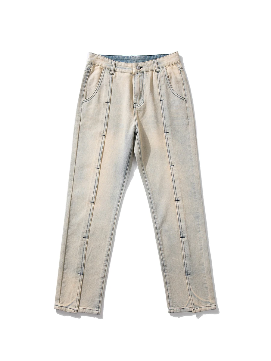 Four Seasons European and American Hip-hop Pants High Street Trend Ins American Retro Slit Stitching Jeans Men Slim Skinny Jeans