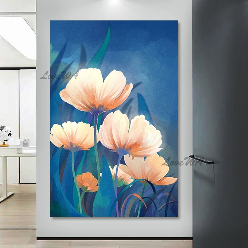 

Home Decoration Pieces Tulip Flowers Oil Painting Unframed Canvas Floral Picture Wall Art Paintings Hotel Artwork Decor Goods