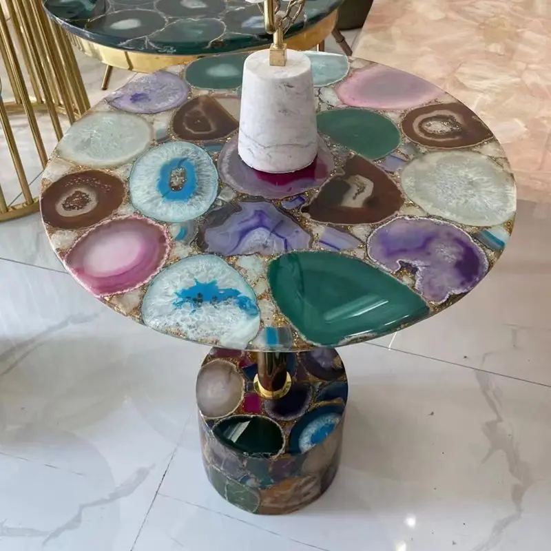 

High-End Quality Luxury Natural Agate Coffee Table Corner Table Living Room Furniture Marble Furniture Gem Surface Fashion