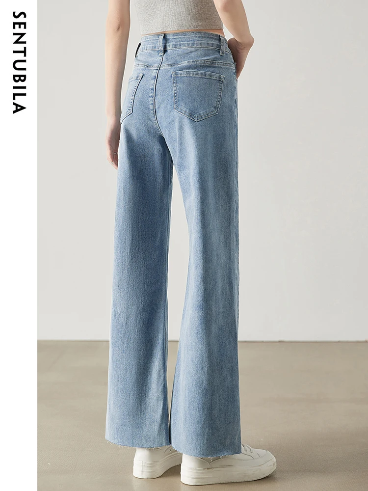 Sentubila High Waist Blue Jeans for Women 2023 Spring Summer Fashion Solid Straight Vintage Loose Pants Streetwear Trousers