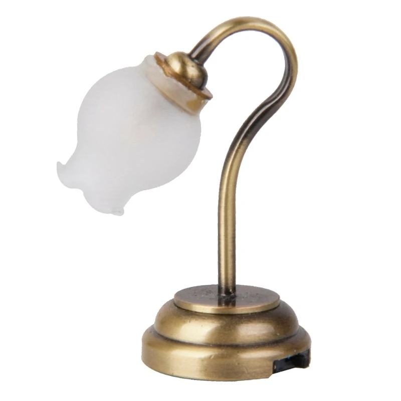 

1/12 Dollhouse Vintage Mini Table Lamp With LED Light Model For 1/12 Dollhouse Miniature Accessories