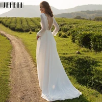 jeheth long sleeves v backless with appliques wedding dresses 2022 simple a line chiffon o neck bridal gown vestido de novia
