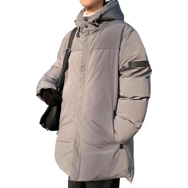 Mens Winter Cotton Padded Hooded Long Thicken Parkas Warm Solid Color Large Size Jackets Outwear