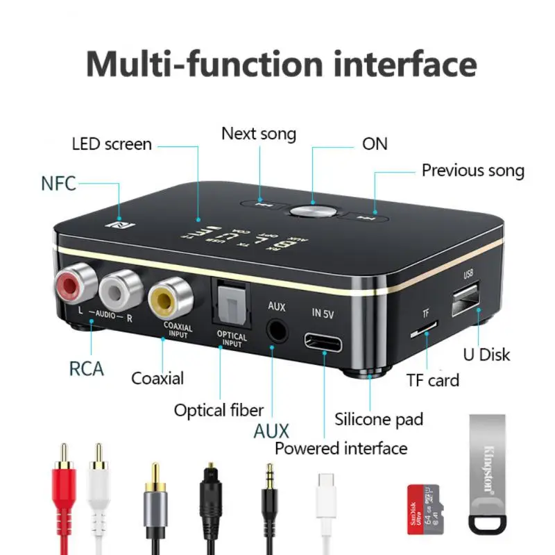 

Bluetooth 5.0 Receiver Transmitter M8 NFC LED Stereo 3.5mm AUX Jack RCA Optical Wireless Audio Adapter Handsfree Call Mic TV PC
