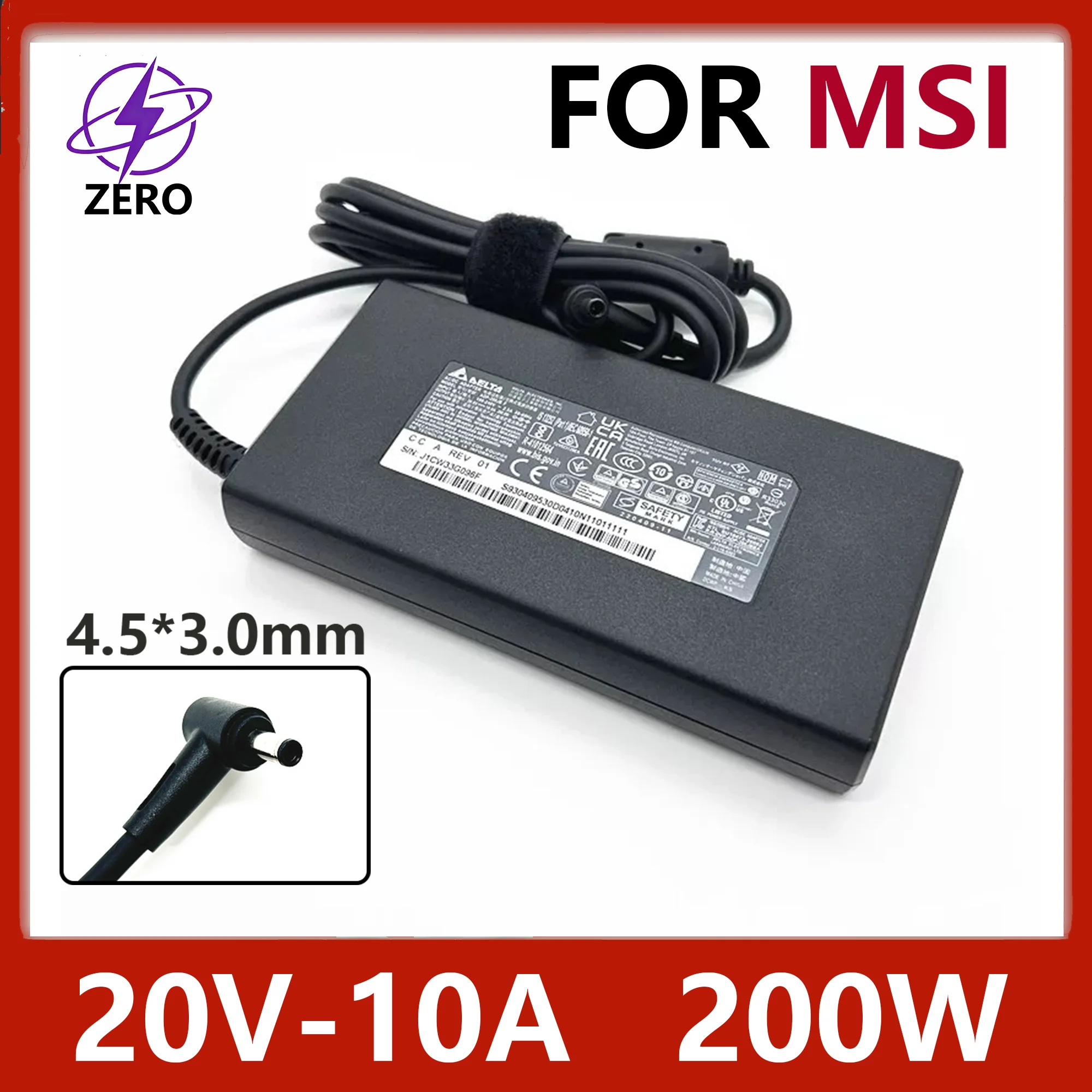Фото Оригинальный адаптер питания для ноутбука 200W 20V 10A 4.5*3.0mm для MSI Bravo 15 C7V C7VE C7VF DELTA ADP-200JB F №1