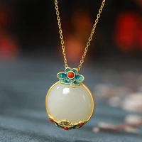 925 sterling silver nephrite jade necklaces ancient method pendant painted enamel gem clavicle chain luxury jewelry for women