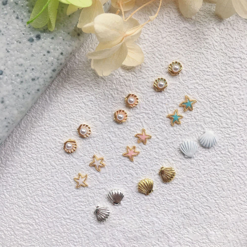 

10pcs Ocean Starfish Shell Nail Charm 3D Summer Seaside Design Shell Starfish Pearl Nail Decoration DIY Luxury Nail Accessories
