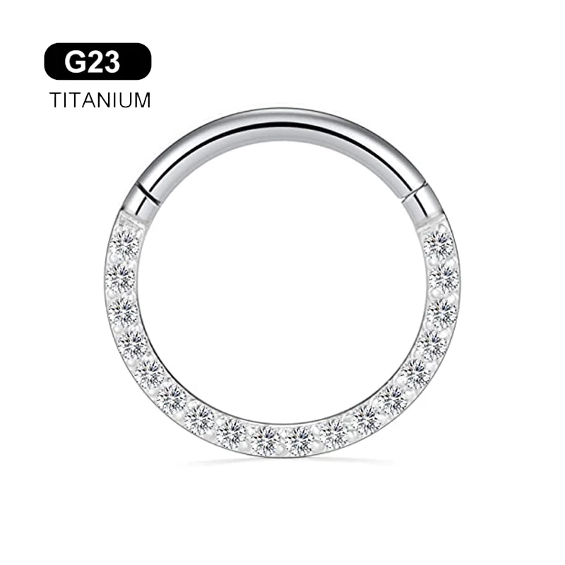 QIANYE, оптовая продажа, сегментное кольцо для носа ASTM F136 с титановым кубическим цирконием, серьги для пирсинга, 100 шт.