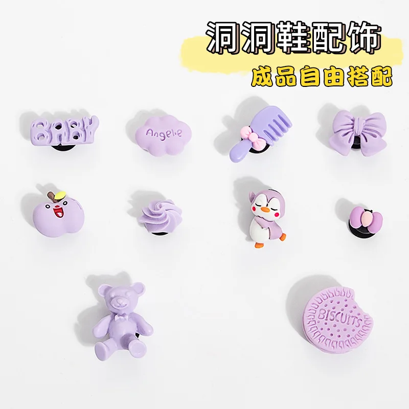 

New Cute Purple Series Crocs Charms Accessories PVC 1pcs Soft Rubber Shoes Decorated Wholesale Charms for Boys Women Gifts X-mas