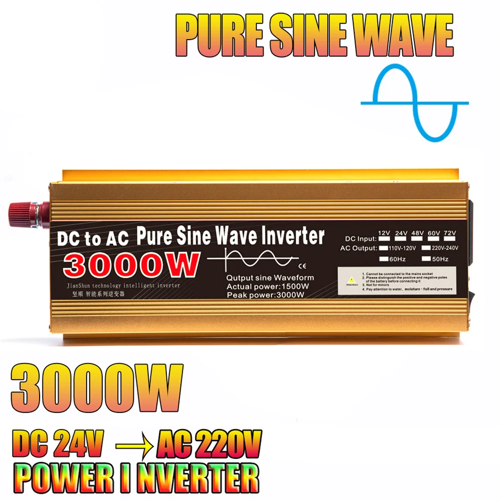 

Solar Pure Sine Waveform Universal Inverter DC 12V24V To 220V LCD Screen Inverter 1600W/2200W/3000W PowerConverter 50HZ